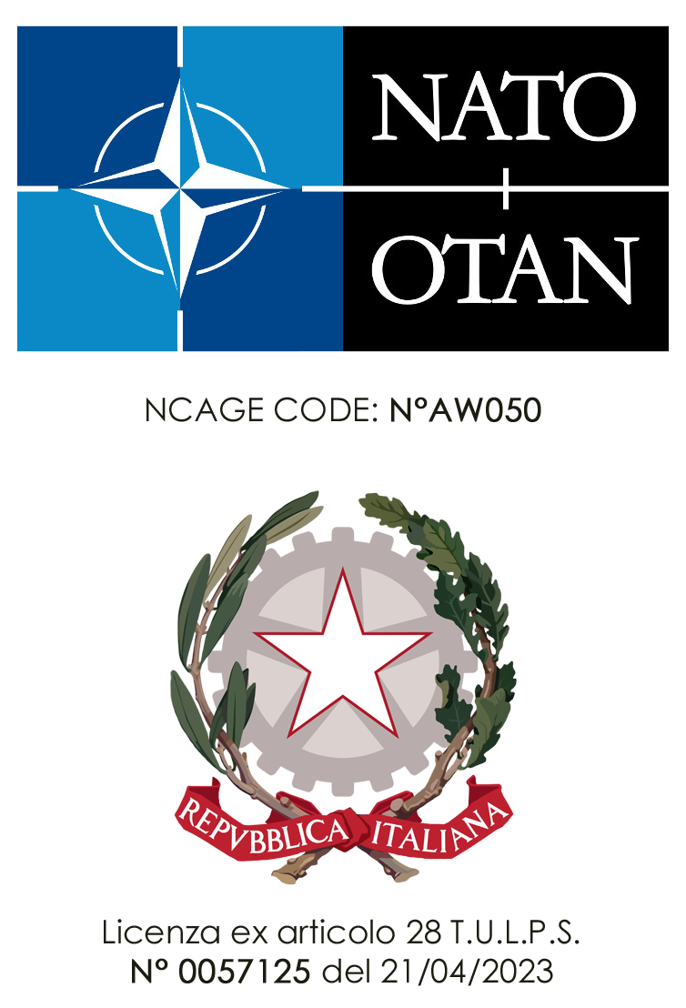 Codice NATO NCAGE AW050 e licenza ex articolo 28 T.U.L.P.S. numero 0057125 del 21 aprile 2023